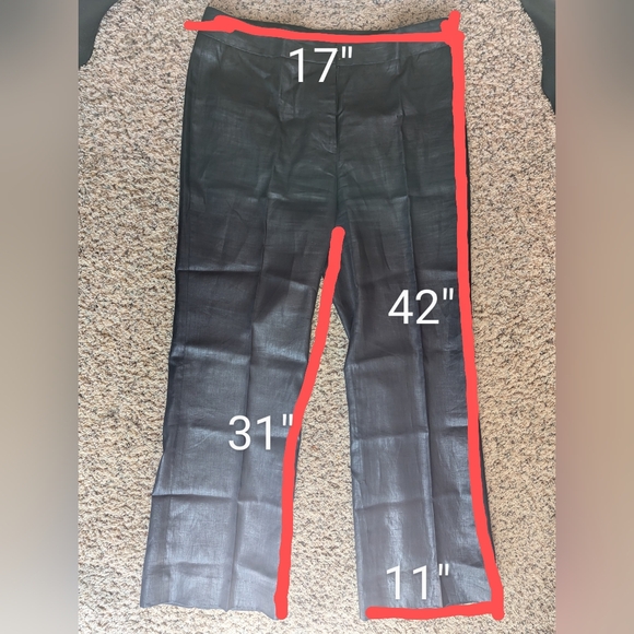 Anne Klein Size 10 100% Linen Shiny Metallic Black Pants - Picture 7 of 7